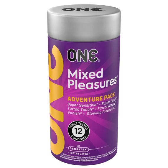 Презервативи ONE Mixed Pleasures 12 шт, подарункова упаковка тюб Sex Aura