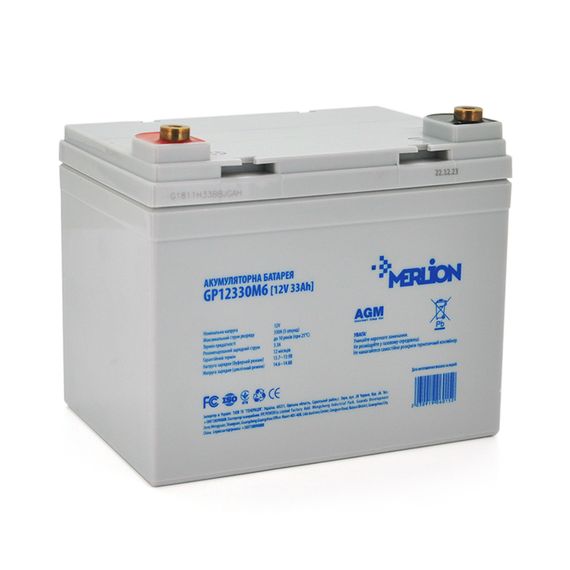 Аккумуляторная батарея MERLION AGM GP12330M6 12V 33Ah ( 195 x 130 x 155 (165) )
