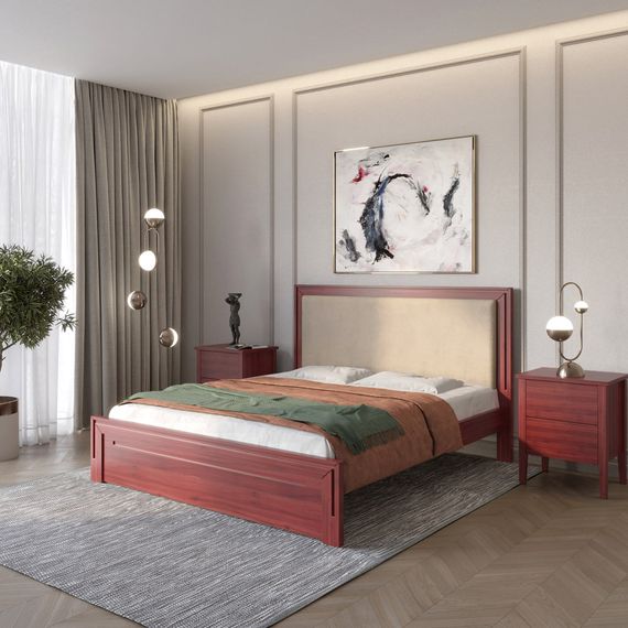 Двоспальне дерев&#039;яне ліжко Mebigrand Торонто Т4 Махонь/Аляска 23 (бежевий) 180х190 см (MBG-8850)