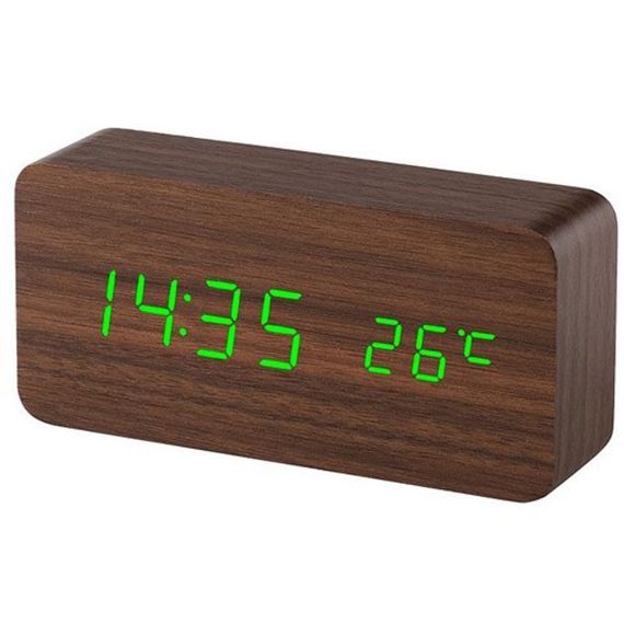 Электронные часы VST-862-4, с датчиком температуры, будильник, питание от USB. DF-727 Цвет: коричневый-зеленый | Зображення 1