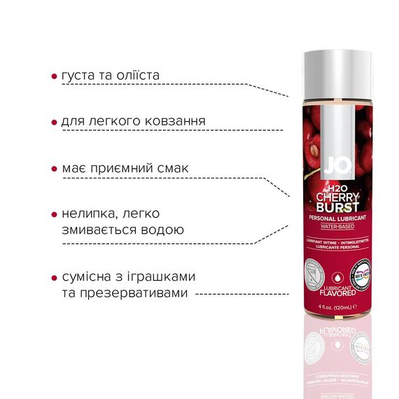 Змазка на водній основі JO H2O — Cherry Burst (120 мл) без цукру, рослинний гліцерин | Зображення 2