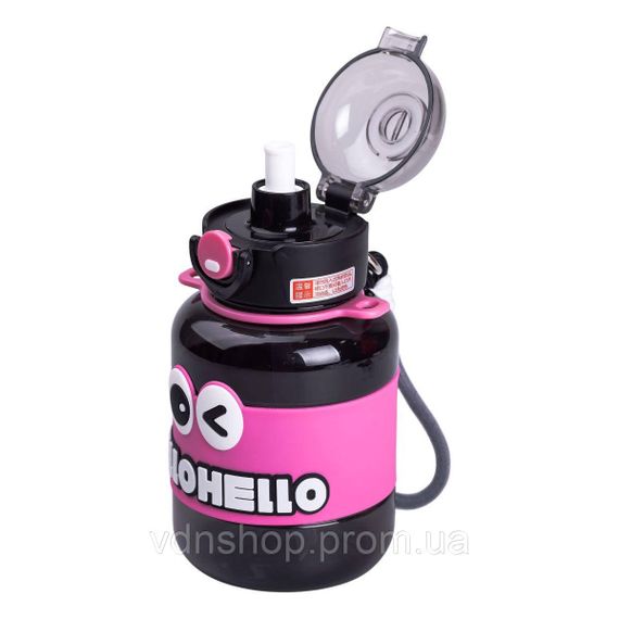 Пляшка для води дитяча з трубочкою 680 мл з ручкою та ремінцем Чорна HP-14-46B | Зображення 2