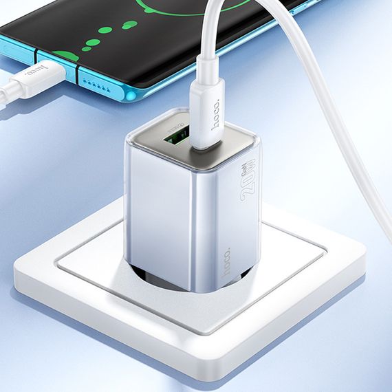 МЗП Hoco N46 Glorious PD20W+QC3.0 (1USB-A/1C) + кабель Type-C to Type-C Blue | Зображення 4