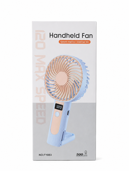 Портативный ручной вентилятор Handheld Fan FY083 пластиковый с подставкой и крючком LED дисплей 120 скоростей 1 Вт Голубой | Зображення 6