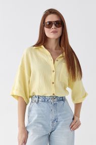 Муслінова сорочка з коротким рукавом - лимонний цвет, L (є розміри)