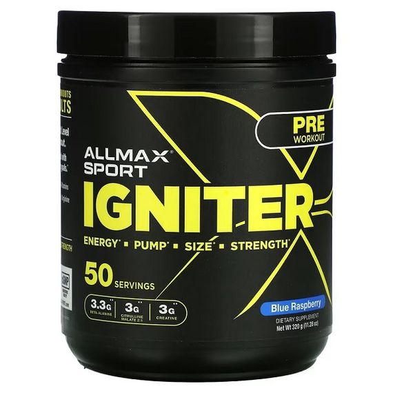 Комплекс до тренування AllMax Nutrition Igniter, Pre-Workout 320 g /50 servings/ Blue Raspberry