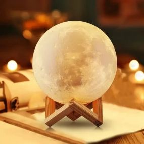 ОЧЕНКА! Світильник-нічник 3D шар Місяць Moon Lamp на дерев'яній підставці 15 см (Плохе паковання 3227)