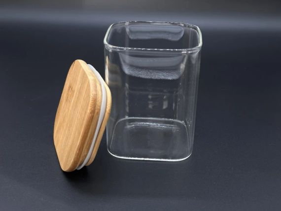 Ємність для зберігання 65х65 мм Скляна з дерев’яною кришкою | Зображення 2