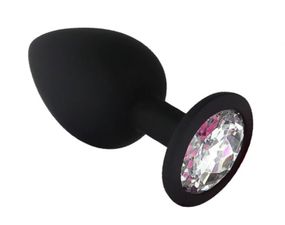 Чорна силіконова анальна пробка із кристалом (Розмір L)