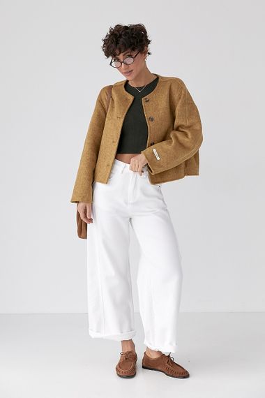 Коротке вовняне пальто - світло-коричневий цвет, ONE SIZE (є розміри) | Зображення 2