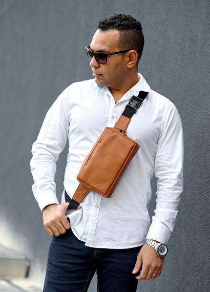 Чоловіча шкіряна сумка бананка 0ST руда шкіра 24 × 16 (88218121) | Зображення 5