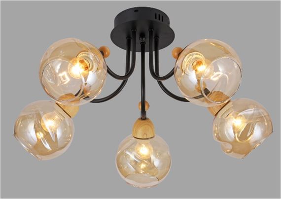 Минималистическая люстра в детскую BR-272S/5 E27 BK+WOOD