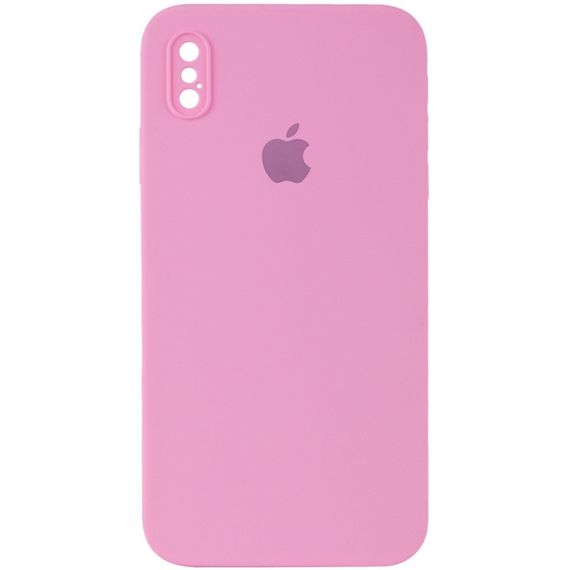 Чохол Silicone Case Square Full Camera Protective (AA) для Apple iPhone XS / X (5.8") Рожевий / Light pink