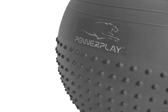 М'яч для фітнесу (фітбол) напівмасажний PowerPlay 4003 Ø65 cm Gymball  Сірий + помпа | Зображення 3