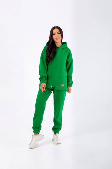 Женский теплый спортивный костюм на флисе худи и штаны NB23038 цвет зеленый, размер 42/44