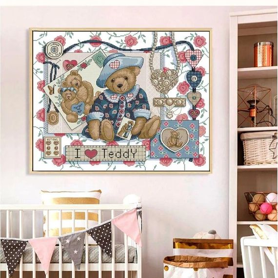 Набір для вишивання за нанесеною на канву схемою "Teddy Bear". AIDA 14CT printed 49*41 см | Зображення 9