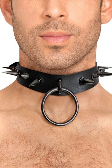 Мужской кожаный чокер с шипами Art of Sex Archie Leather and Spikes Черный One Size
