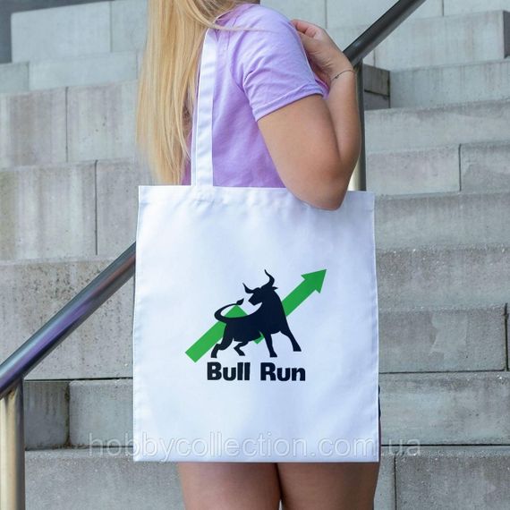 Сумка шопер із принтом "Bull Run" біла