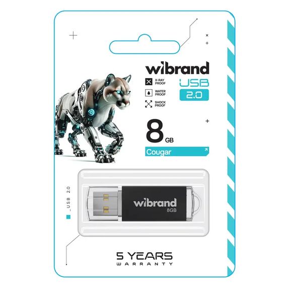 USB флеш накопичувач Wibrand 8GB Cougar Black USB 2.0 (WI2.0/CU8P1B) | Зображення 1