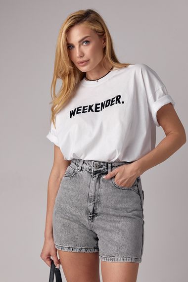 Трикотажная футболка с надписью Weekender - белый с черным цвет, M (есть размеры) | Зображення 7