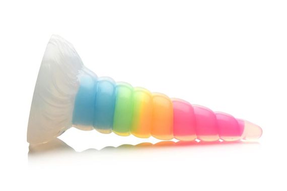 Фэнтезийный фаллоимитатор Creature Cocks Luminescent Rainbow Silicone Dildo, светится в темноте, 19,6 см | Зображення 1