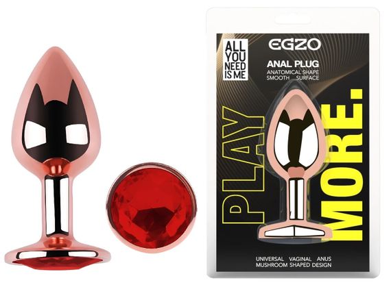 Анальна пробка EGZO Rose Gold M з червоним кристалом, виготовлена з нержавіючої сталі Sex Aura