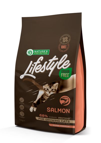 Корм Nature's Protection Lifestyle Grain Free Salmon Kitten сухой с лососем для котят 1.5 кг