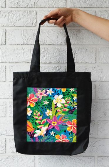 Сумка шопер  з кишенею 4Profi "Квіти 2" оксфорд  чорна