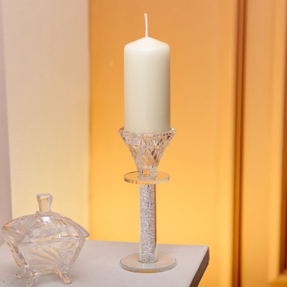 Подсвечник стеклянный на ножке 6×15 см декоративный прозрачный подсвечник на стол HP-4-61L | Зображення 2
