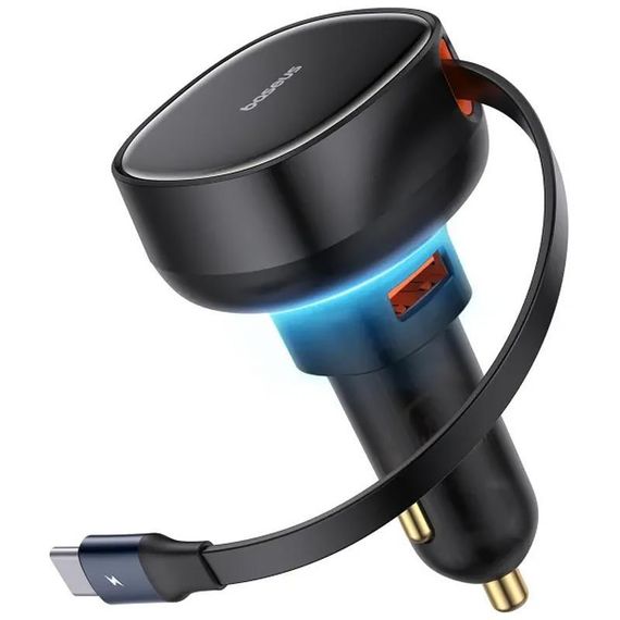 АЗП Baseus Enjoyment Pro PD60W+QC3.0 with retractable cable (1USB-A/1C) (C000578) Cluster Black | Зображення 3