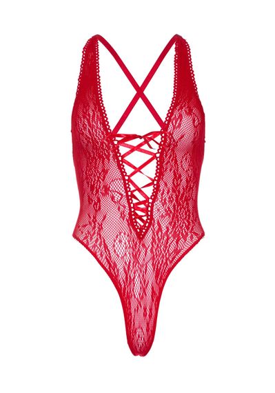 Кружевное боди Leg Avenue Floral lace thong teddy, Красный, День влюблённых, One Size, ONE SIZE | Зображення 3