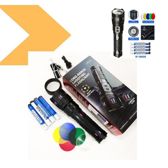 Ліхтар NIGHT VISION FLUORESCENCE XPRO AK177-1, білий лазер, LED, power bank, 4×18650, індикація заряду, ЗУ Type-C, zoom, 5 фільтрів (47153-177-1_1117) | Зображення 1