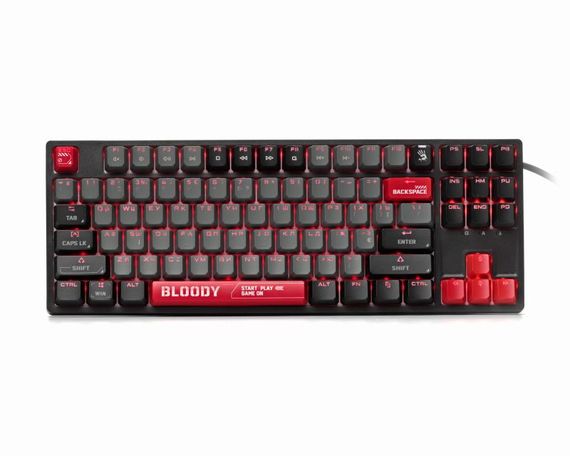 Механічна ігрова клавіатура Bloody S87 (Energy Red), червоні світчі, RGB підсвічування клавіш, USB, чорний | Зображення 1