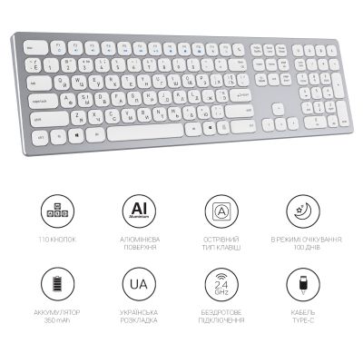 Клавиатура OfficePro SK1550 Wireless White (SK1550W) | Зображення 5