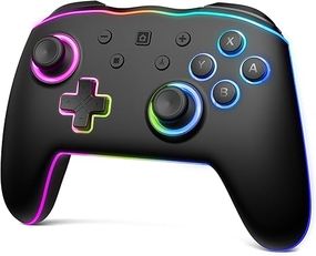Улучшенные контроллеры Switch Pro, совместимые с Switch/Lite/OLED/Wired PC, беспроводной контроллер Switch с TURBO, функцией пробуждения, 7-осевым гироскопом, регулируемой вибрацией и цветным светодиодом (черный)