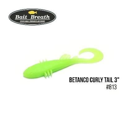 Силиконовая приманка, Съедобный силикон Bait Breath BeTanCo Curly Tail 3" (6 шт.) (S813 Glow Lime Chart)