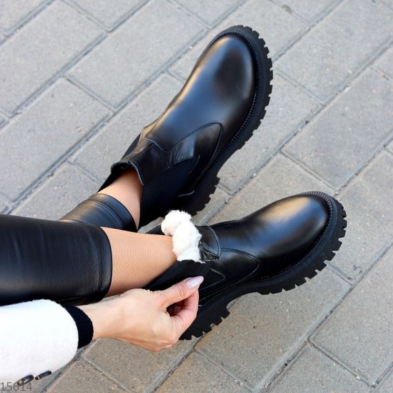 Стильні чорні шкіряні зимові чолсі черевики низький хід | Зображення 5