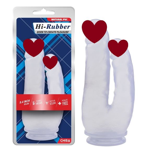 Фалоімітатор подвійний на присосці Chisa Hi-Rubber, прозорий sexstyle