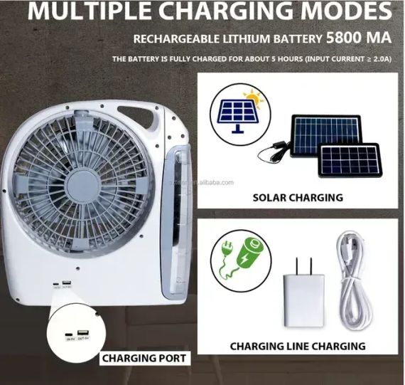 Вентилятор портативний (GD-8028/N283) 6в1 (8", LED лампа, радіо, сонячна панель, 2 швидкості, 10Вт, Bluetooth, USB, 3.2V/5500 мАг) | Зображення 2