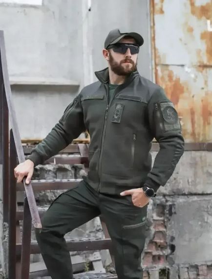 Кофта фліс тактична під гумку хакі 52-54