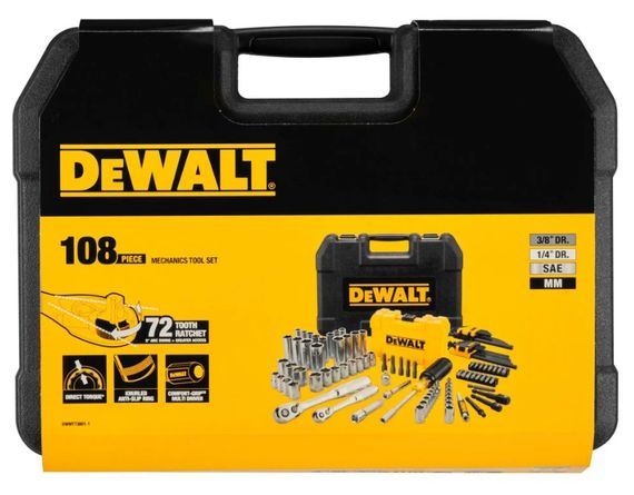 Набір головок, біт, шестигранних ключів DeWalt 1/4 та 3/8 108 предметів (DWMT73801-1) | Зображення 1