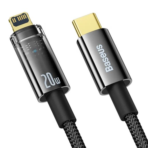 Дата кабель Baseus Explorer Auto Power-Off Fast Charging Type-C to Lightning 20W (1m) (CATS000001) Black | Зображення 1