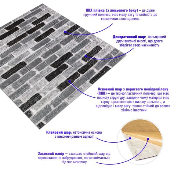 Самоклеюча 3D панель під сіру цеглу катеринослав 700х770х3мм (342-3) SW-00001147 | Зображення 1