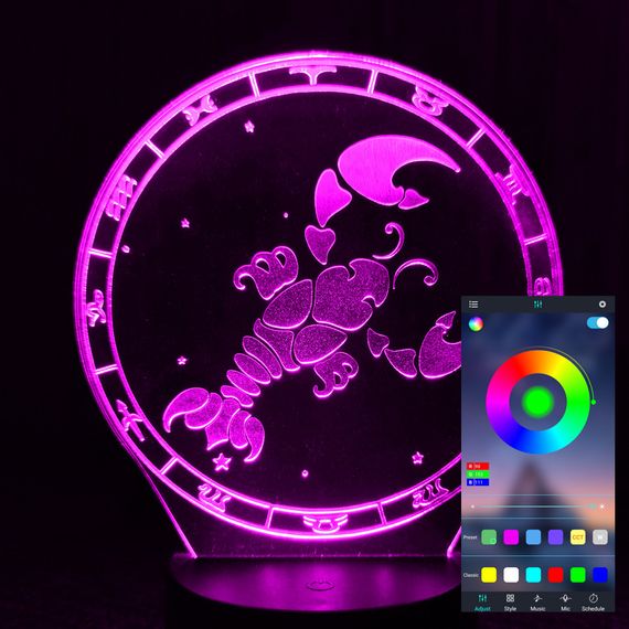 Акриловий світильник-нічник керування з телефона Знаки зодіаку Рак tty-n001275