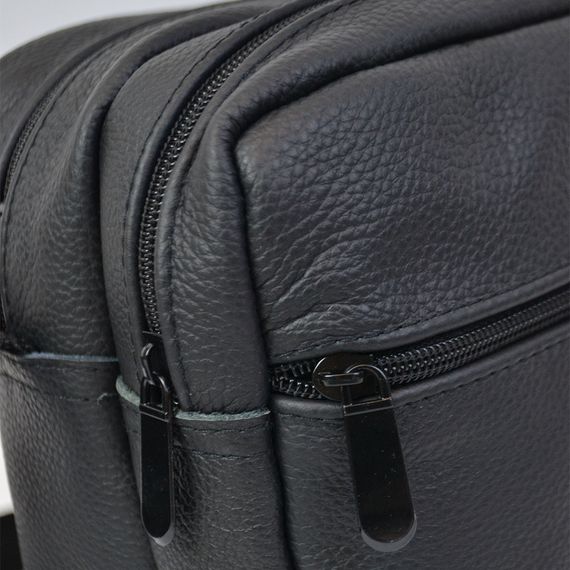 Сумка месенджер із натуральної шкіри, чоловіча велика сумка на 4 кишені з GY-789 чорною блискавкою | Зображення 7