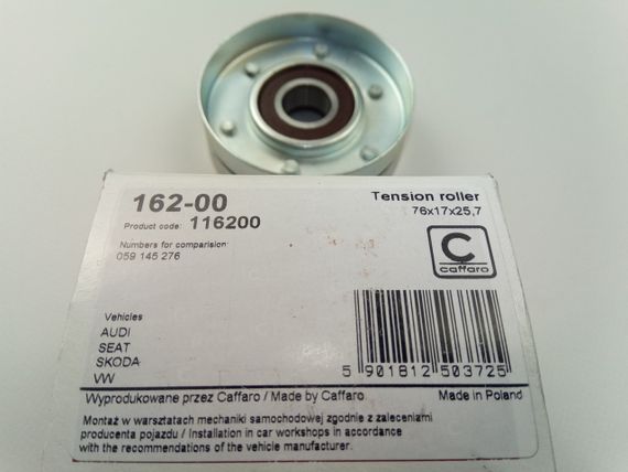 Ролик ременя генератора натяжний Aveo, CAFFARO (162-00) великий ф76 мм метал. (96183113) | Зображення 1