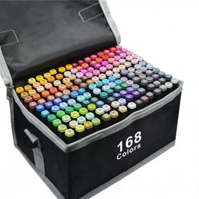 Скетч-маркеры Touch 168 шт • Набор двусторонних спиртовых маркеров Touch 168 шт для рисования и скетчинга в черной тканевой сумке