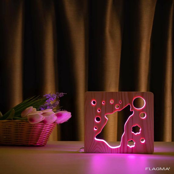Светильник ночник ArtEco Light из дерева LED "Волк и луна" с пультом и регулировкой... | Зображення 4