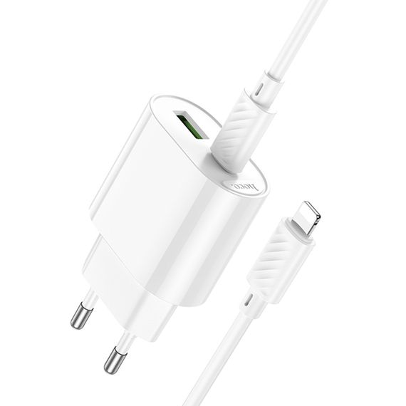 МЗП Hoco C109A Fighter PD20W+QC3.0 (1USB-A/1C) + кабель Type-C to Lightning White | Зображення 4