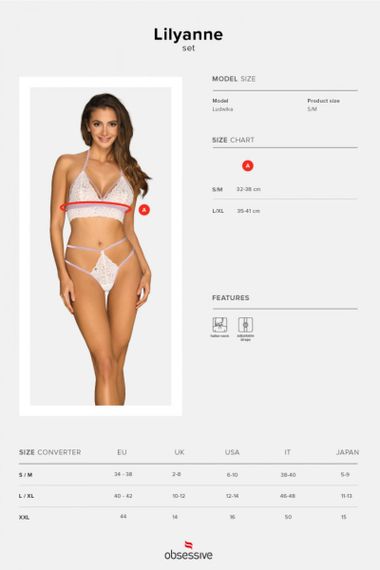Эротичный комплект кружевной Obsessive Lilyanne 2-pcs set white S/M sexstyle | Зображення 3